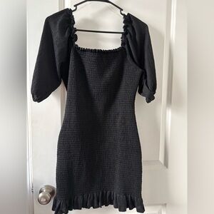 Lush Black Textured Mini Dress